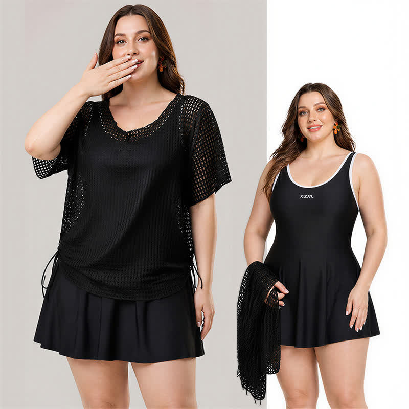 Tummy Control Mesh Two-Piece Swim Dress Set - image 1