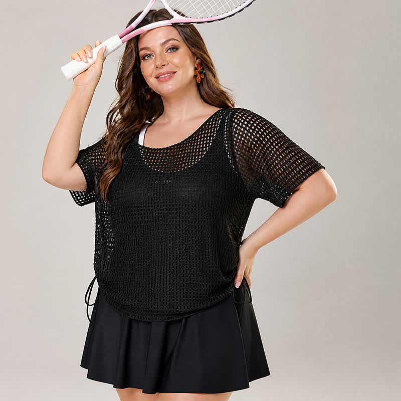 Black Mesh Skirted One Piece Swimwear - image 3