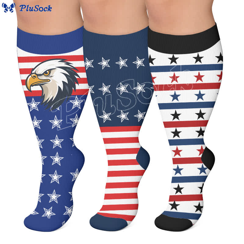 Plus Size Patriotic Eagle Stars Compression Socks - image 0