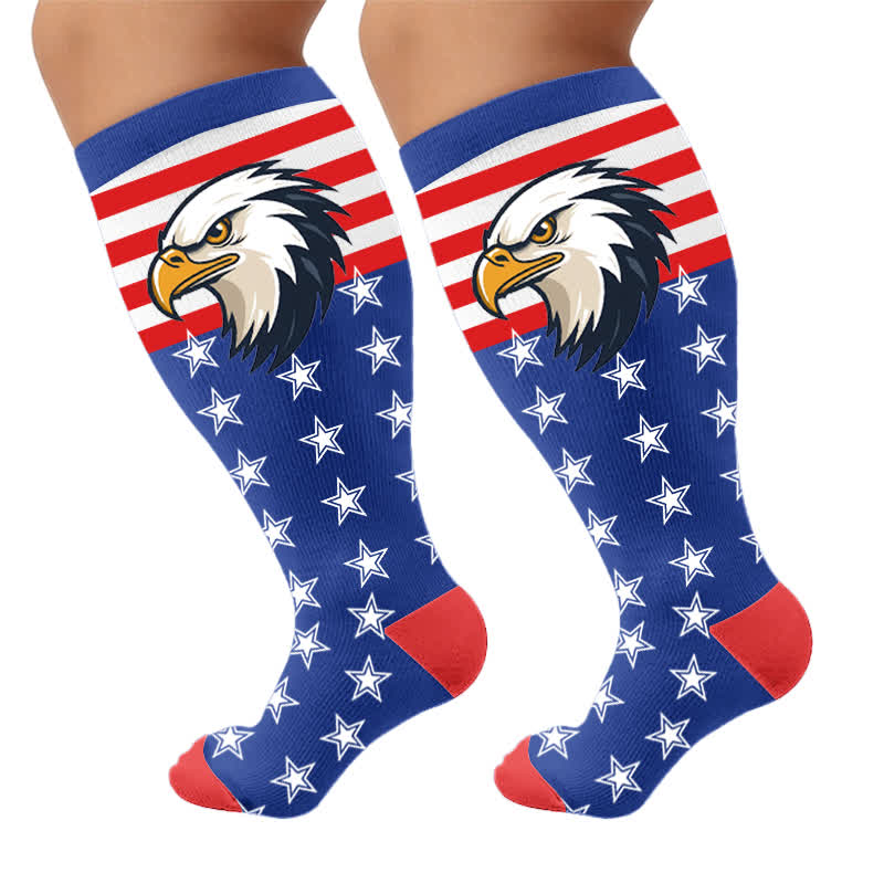 Plus Size Patriotic Eagle Stars Compression Socks - Blue - 4XL - image 8