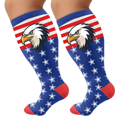 Plus Size Patriotic Eagle Stars Compression Socks - Blue - 4XL - image 8