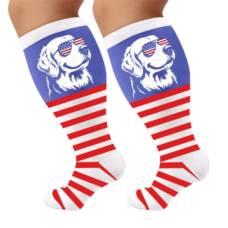 Plus Size Patriotic Dog Compression Socks - Red(1 Pair) - 4XL - image 10