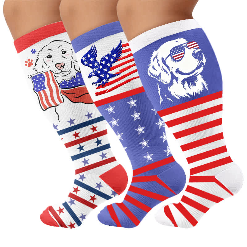Plus Size Patriotic Dog Compression Socks - Multicolor(3 Pairs) - 4XL - image 4
