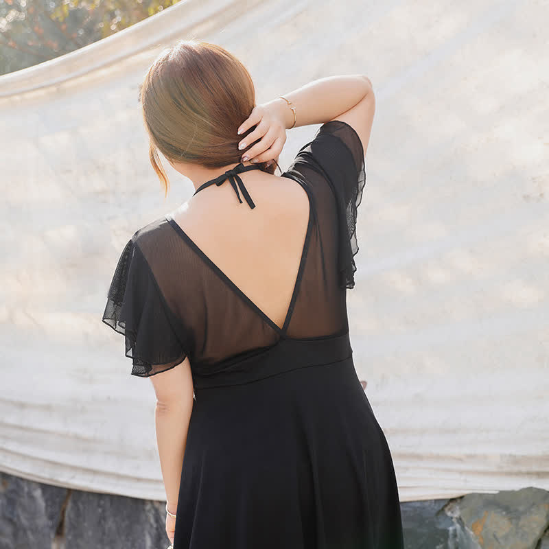 Black Sheer Ruffle Tie Front Swimwear - image 2