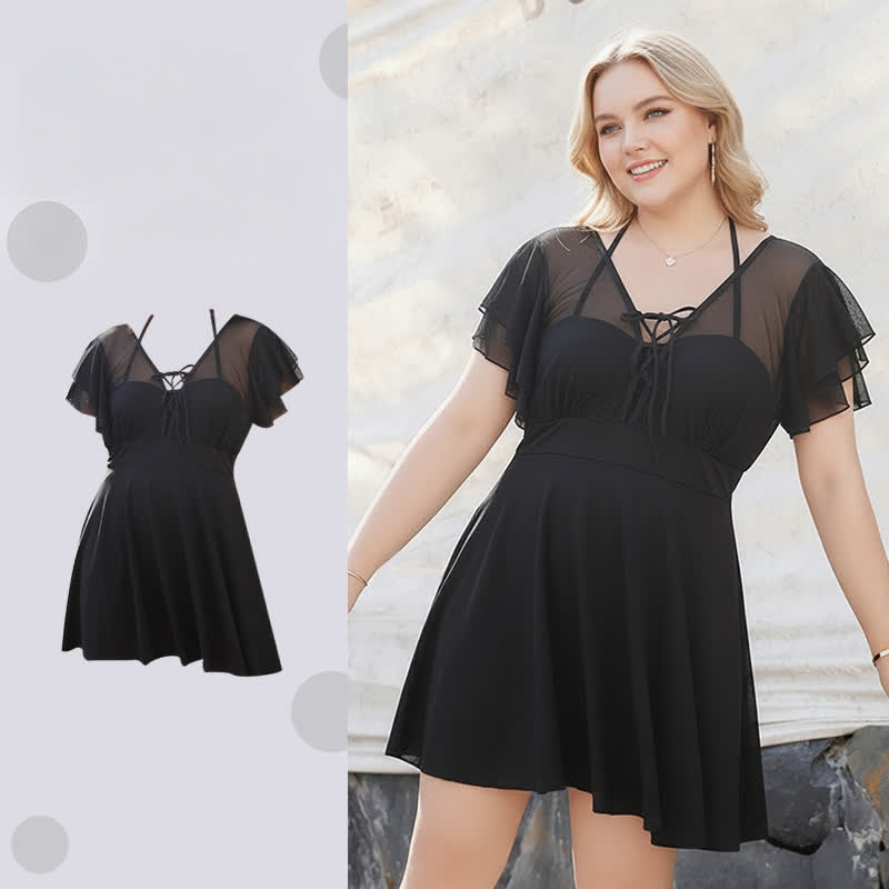Sheer Ruffle Tie Front Swim Dress - image 3