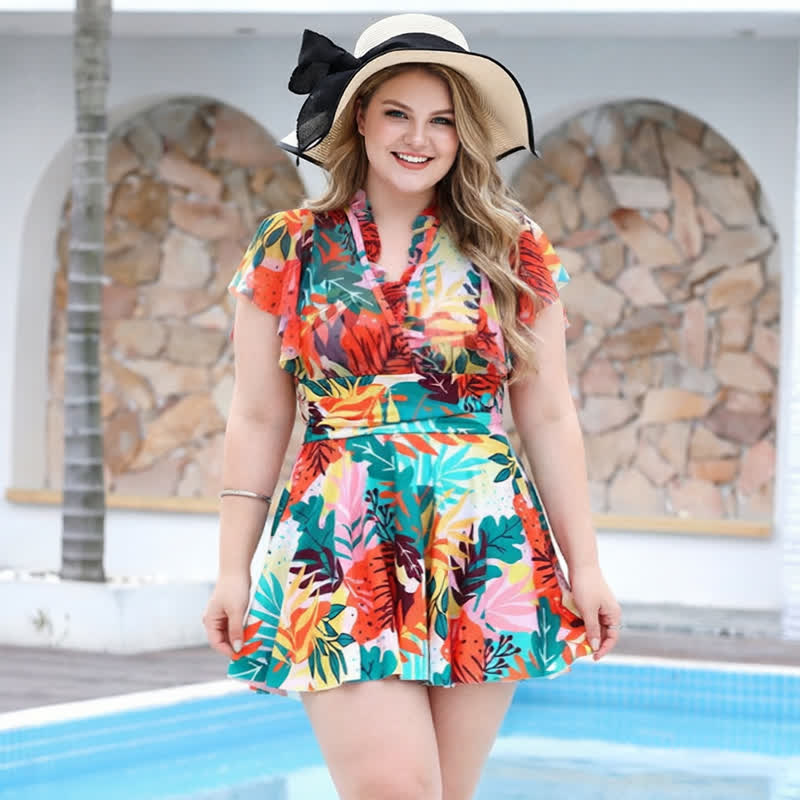 Elegant Mesh Off Shoulder Swimwear - Orange - 5XL - image 2