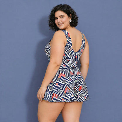 Tummy Control One Piece Print Swim Dress - image 1
