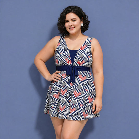Tummy Control One Piece Print Swimwear - White - 5XL - image 0