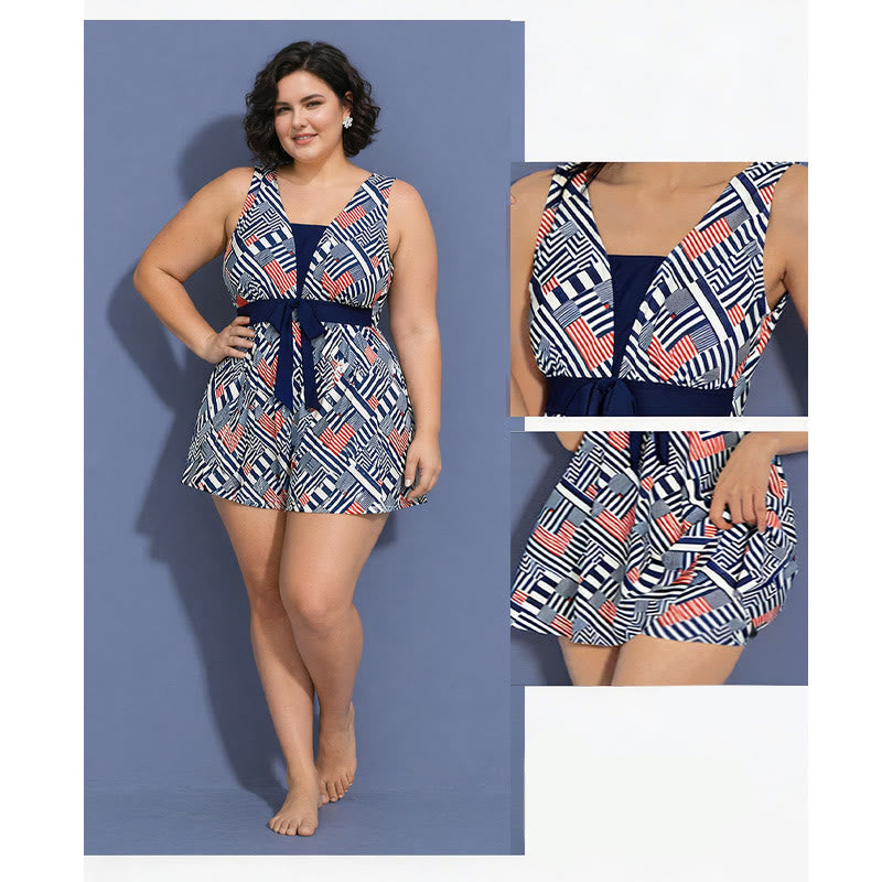 Tummy Control One Piece Print Swim Dress - image 7