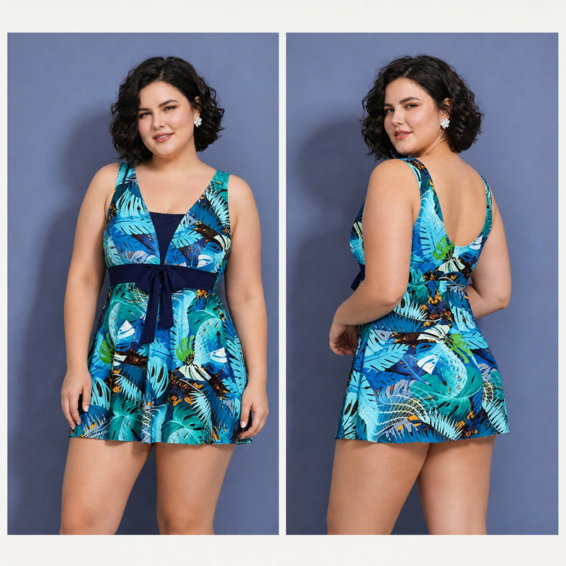 Tummy Control One Piece Print Swim Dress - image 8