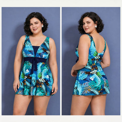 Tummy Control One Piece Print Swim Dress - image 8