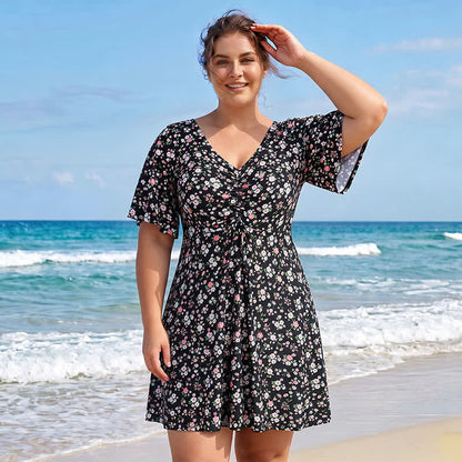 Blue Tropical Floral V Neck Swimwear - image 7