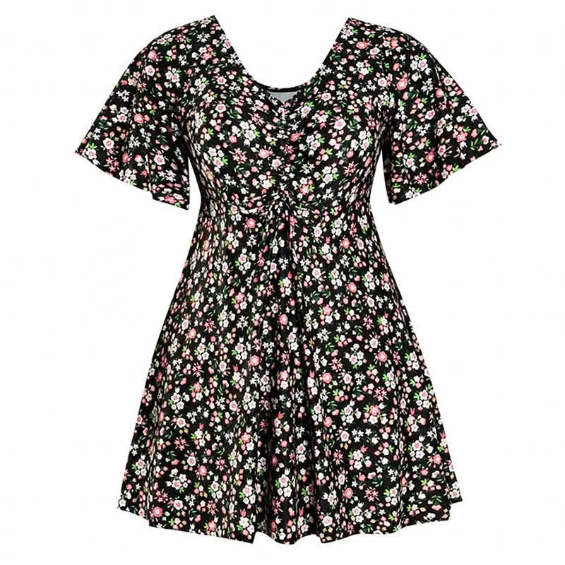 Blue Tropical Floral V Neck Swimwear - A - 7XL - image 12