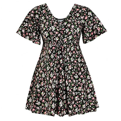 Blue Tropical Floral V Neck Swimwear - A - 7XL - image 12