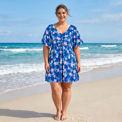 Blue Tropical Floral V Neck Swimwear - image 0
