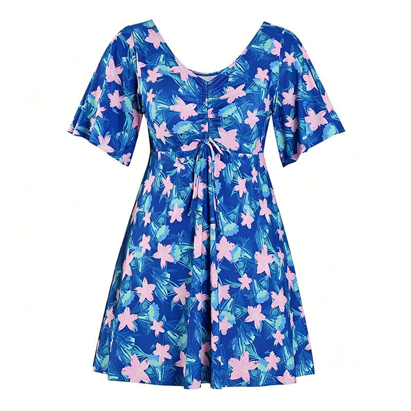 Blue Tropical Floral V Neck Swimwear - D - 7XL - image 15