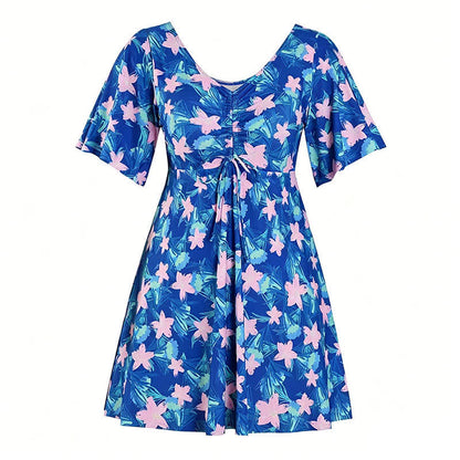 Blue Tropical Floral V Neck Swimwear - D - 7XL - image 15