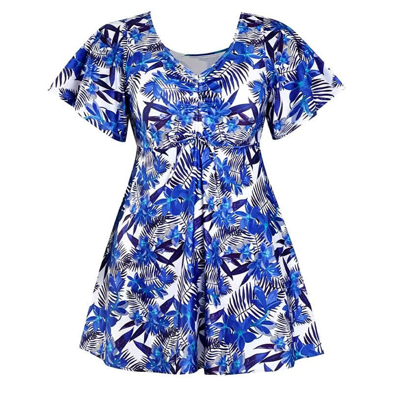 Blue Tropical Floral V Neck Swimwear - C - 7XL - image 14