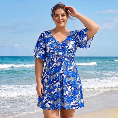 Blue Tropical Floral V Neck Swimwear - image 10