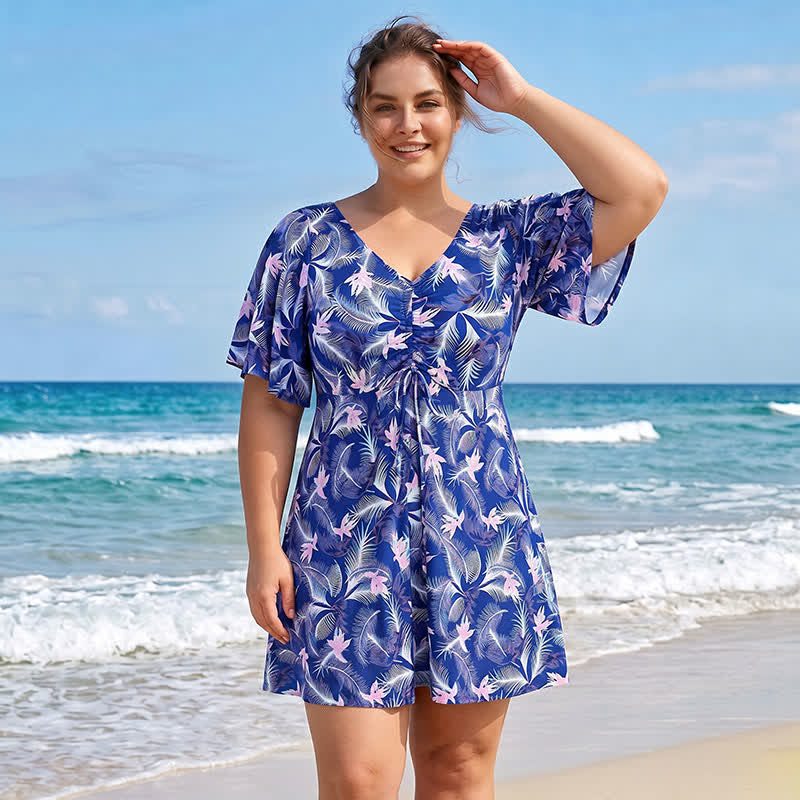 Blue Tropical Floral V Neck Swimwear - image 11