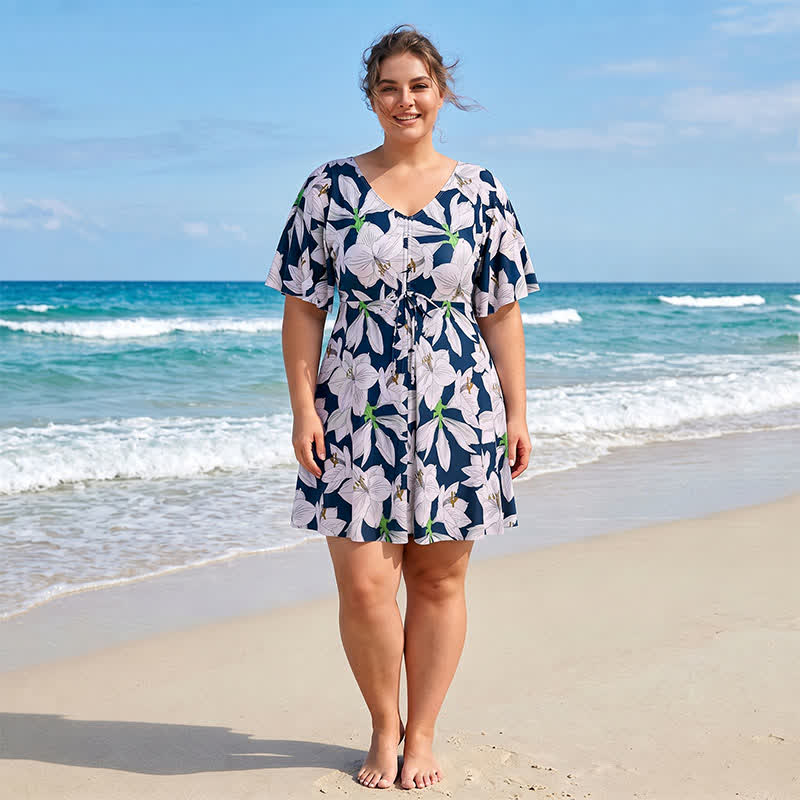 Black Floral Twist Front Swimwear - C - 7XL - image 3