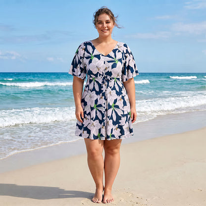 Black Floral Twist Front Swimwear - C - 7XL - image 3