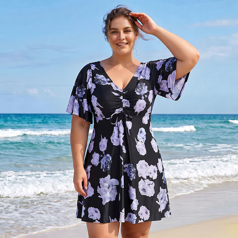 Black Floral Twist Front Swimwear - image 0