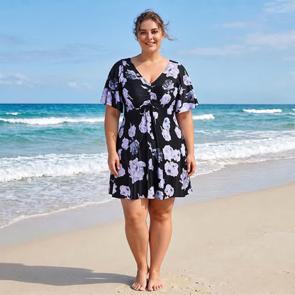 Black Floral Twist Front Swimwear - B - 7XL - image 2