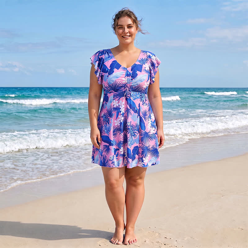 Tropical Leaf V Neck Swimwear - image 0