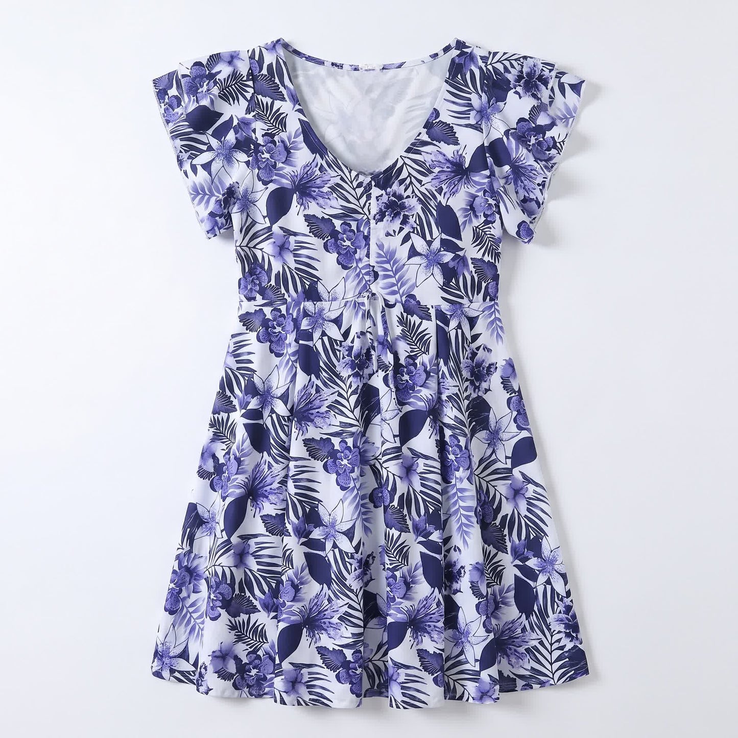 Tropical Leaf V Neck Swim Dress - A - 5XL - image 8