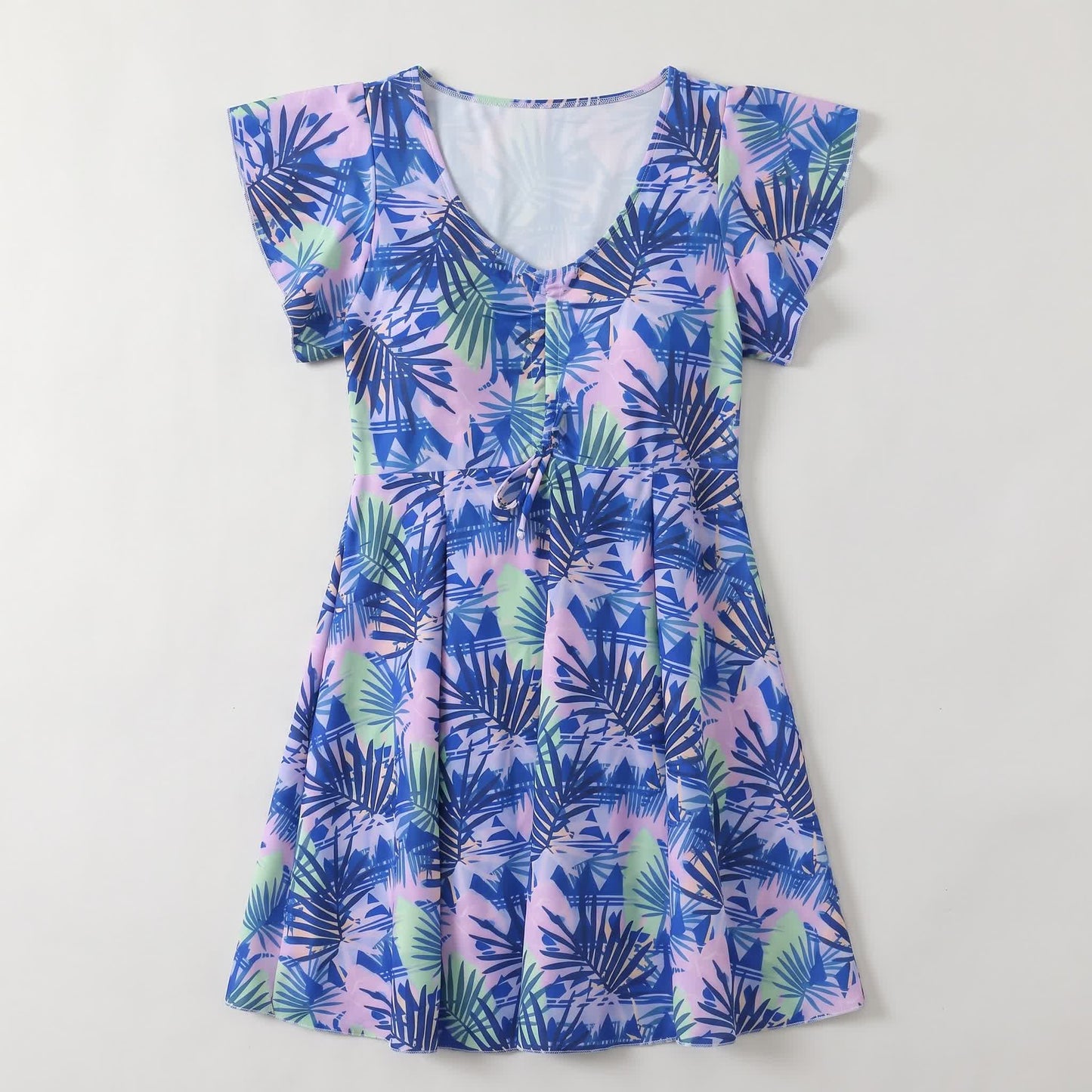 Tropical Leaf V Neck Swimwear - D - 5XL - image 11