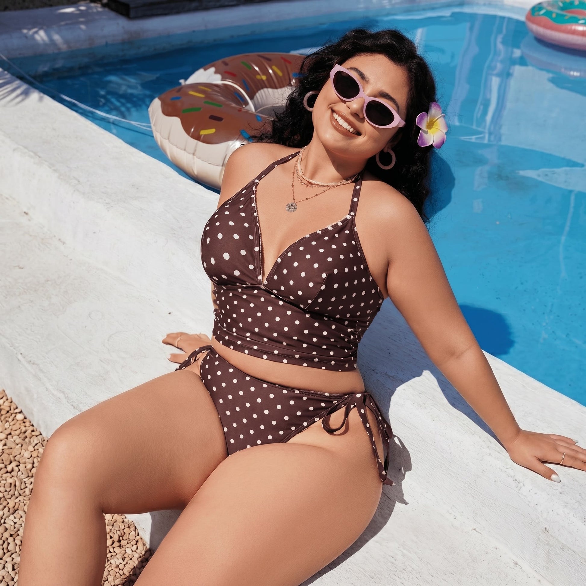 Coffee Polk Two Piece Bikini Set - Coffee - 4XL - image 0