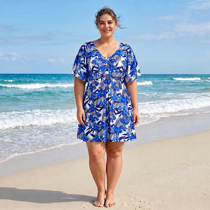 Blue Tropical Floral V Neck Swimwear - image 3