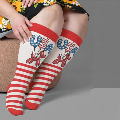 Plus Size Star Spangled Compression Socks - Red(1 Pair) - 4XL - image 1