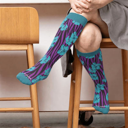Plus Size Tropical Bloom Compression Socks - Purple(1 Pair) - 4XL - image 2