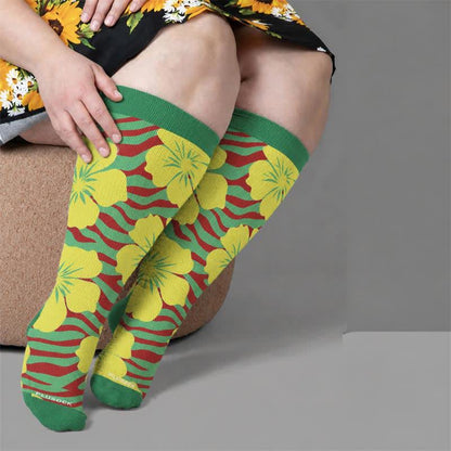 Plus Size Tropical Bloom Compression Socks - Green(1 Pair) - 4XL - image 1