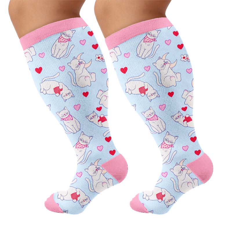 Plus Size Cute Cat Compression Socks - Light Blue(1 Pair) - 4XL - image 10