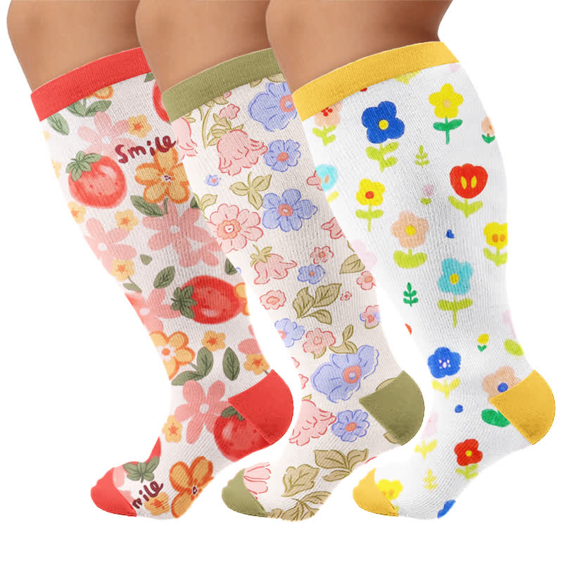 Plus Size Floral Garden Compression Socks - Multicolor(3 Pairs) - 4XL - image 4