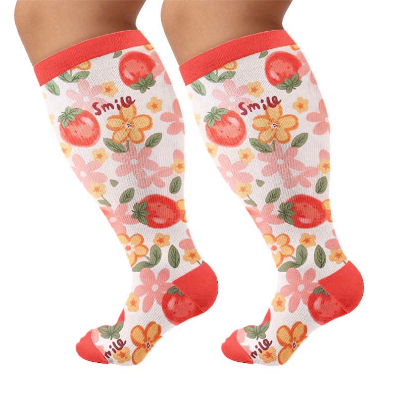 Plus Size Floral Garden Compression Socks - Red(1 Pair) - 4XL - image 10