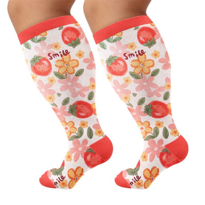 Plus Size Floral Garden Compression Socks - Red(1 Pair) - 4XL - image 10