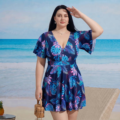 Floral V Neck Resort Swim Dress - C - 9XL - Two-Piece - image 3