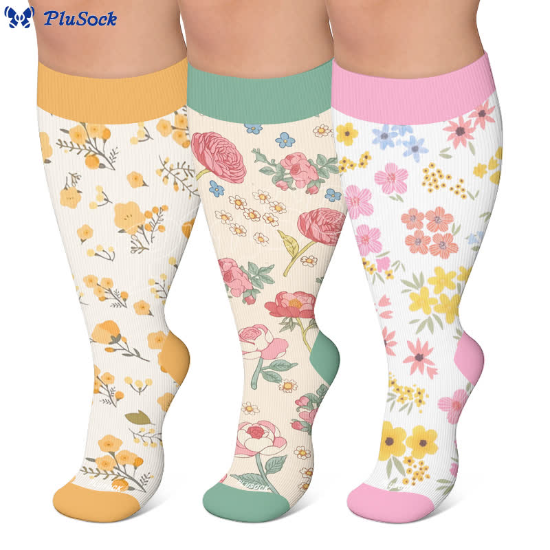 Plus Size Pastel Floral Compression Socks - image 0