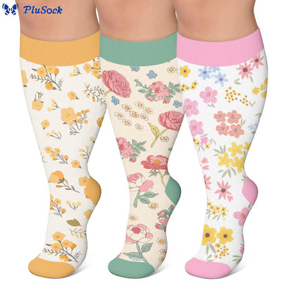 Plus Size Pastel Floral Compression Socks - image 0