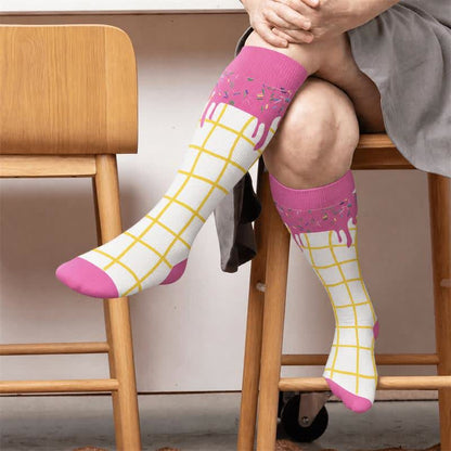Plus Size Delicious Ice Cream Compression Socks - Pink(1 Pair) - 4XL(1 Pair) - image 3