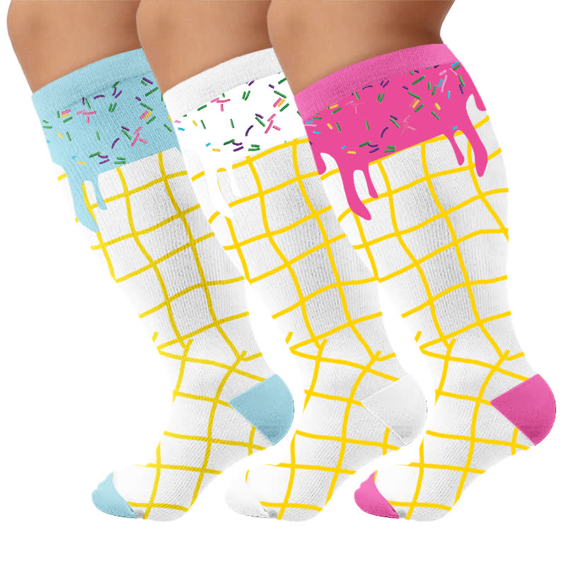 Plus Size Delicious Ice Cream Compression Socks - Multicolor(3 Pairs) - 4XL(1 Pair) - image 4