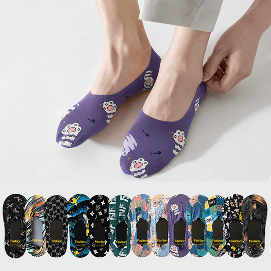 Playful Cartoon Animal Print No Show Socks(7 Pairs) - image 0