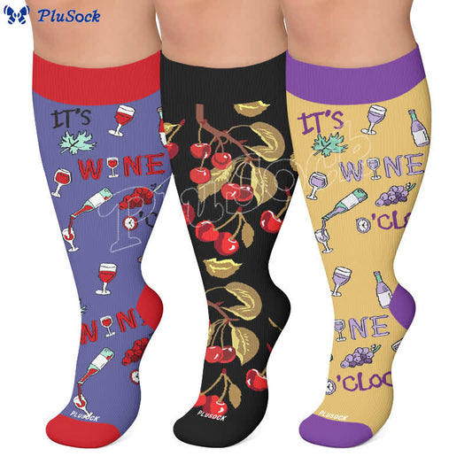 Plus Size Wine O'Clock Compression Socks - image 0