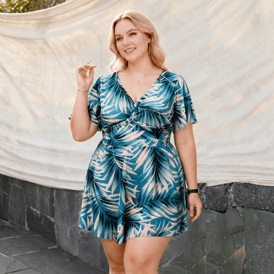Tropical Leaf Wrap Swimwear - Green - 4XL - image 0
