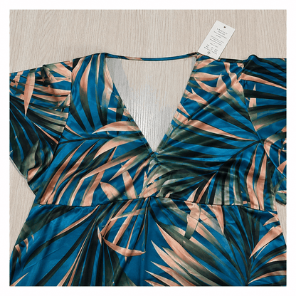 Tropical Leaf Wrap Two-Piece Swim Dress Set - image 3