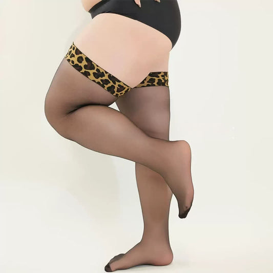 Sheer Leopard Trim Pantyhose(3 Pairs) - B - XL - image 0